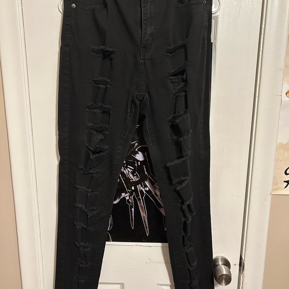 High Rise Black Distressed Jeans